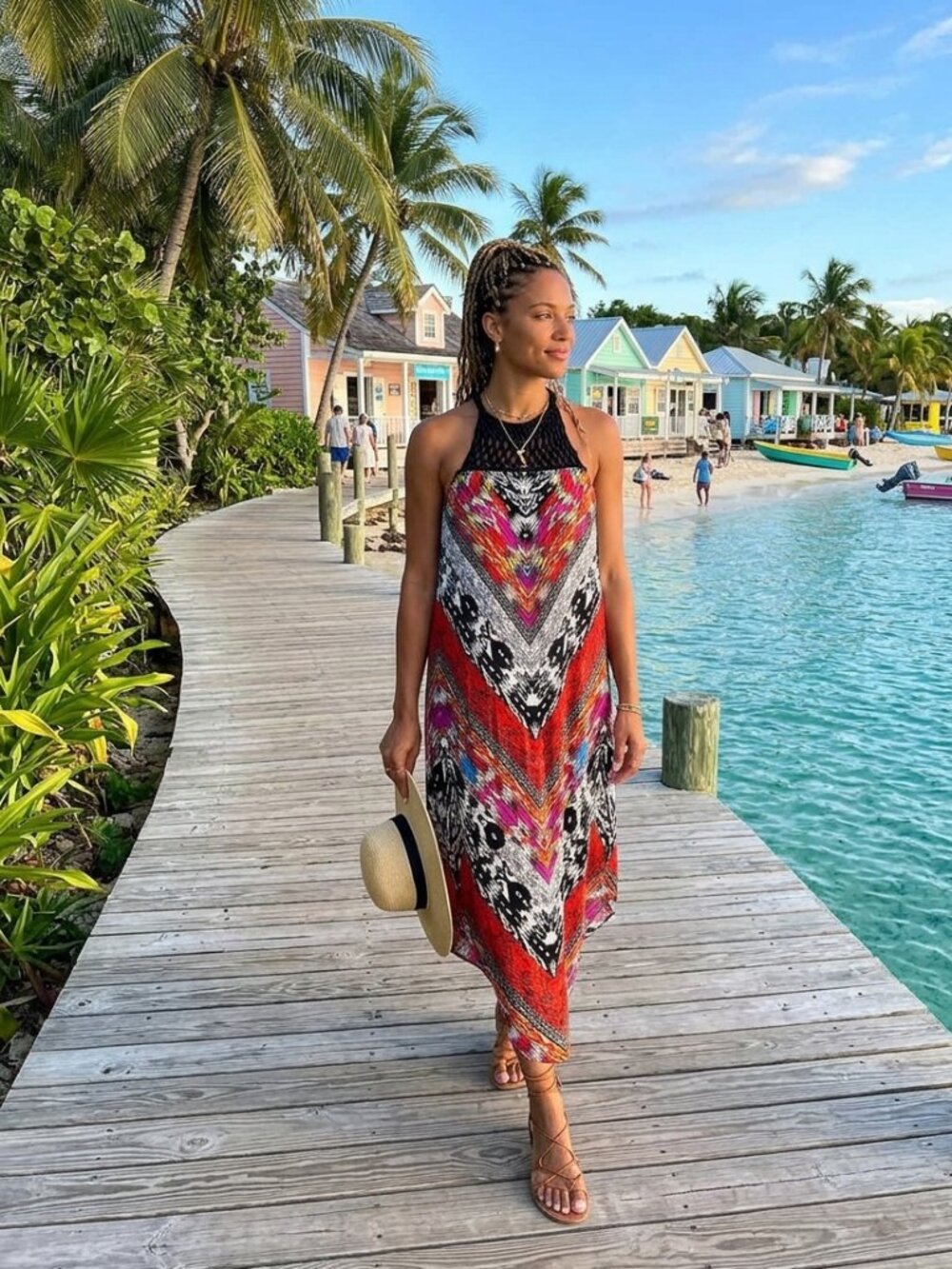 'Boston Proper' Tropic Chevron Maxi Dress Halter - Size L - NWT Multi Color